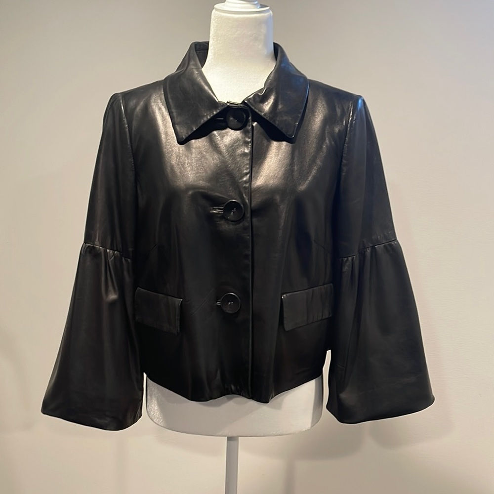 Ellen Tracy for Neiman Marcus Buttery Soft Cropped Leather Jacket /Bell Sleeves